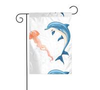 YYHWHJDE Motif rencontre de dauphins et de méduses - Mât de drapeau de jardin - Décoration extérieure - Double face - 30,5 x 45,7 cm