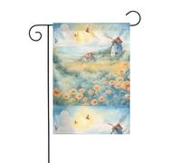 YYHWHJDE Moulin à vent dans la mer de fleurs Motif mât de drapeau extérieur cour décoration mode 30,5 x 45,7 cm