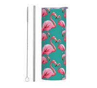 YYHWHJDE Mug en acier inoxydable avec paille Motif flamants roses 590 ml