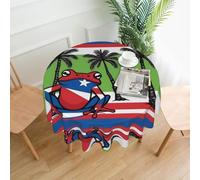 YYHWHJDE Nappe décorative ronde de 152,4 cm avec drapeau de Porto Rico, grenouille, palmiers, imperméable, lavable et réutilisable pour salle à manger, café, pique-nique, mariage, fête