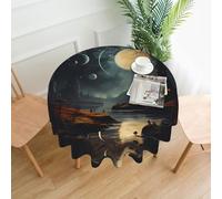 YYHWHJDE Nappe décorative ronde de 152,4 cm avec motifs de lune, d'étoiles et de planètes pour une utilisation en intérieur et en extérieur sur des tables rondes comme les tables basses, les tables à