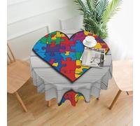 YYHWHJDE Nappe décorative ronde de 152,4 cm de sensibilisation à l'autisme, pièces de puzzle motif cœur pour intérieur et extérieur, sur des tables rondes comme les tables basses, les tables à manger