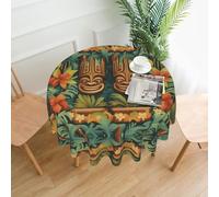 YYHWHJDE Nappe décorative ronde de 152,4 cm, motif Aloha Tiki imperméable, lavable et réutilisable pour salle à manger, café, pique-nique, mariage, fête