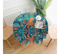 YYHWHJDE Nappe décorative ronde de 152,4 cm, motif tortue, pieuvre, océan, pour intérieur et extérieur, sur des tables rondes comme les tables basses, les tables à manger et les tables de ferme