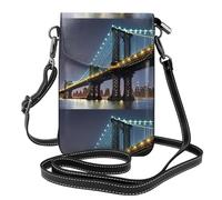 YYHWHJDE New York Manhattan Bridge Night Prints Petit sac à bandoulière en cuir pour femme, imperméable et durable
