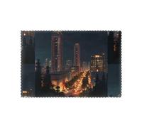 YYHWHJDE Night View of The City Prints Lot de 6 sets de table lavables résistants à la chaleur pour décoration de table de salle à manger - Épais, robustes et personnalisés