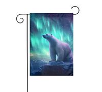 YYHWHJDE Northern Lights Tableau ours polaire mât de drapeau extérieur décoration de cour double face 30,5 x 45,7 cm