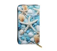 YYHWHJDE Océan, mer, plage, coquillages, étoile de mer, impression bleue, portefeuille long en cuir de qualité, conçu pour les filles et les femmes, élégant 19 x 10,5 cm, Noir , Taille unique