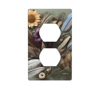 YYHWHJDE Panneau mural à double prise murale avec motif de fleurs et plumes - Décoration durable - 11,4 x 7 cm