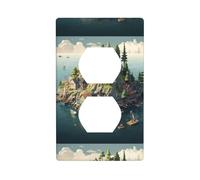 YYHWHJDE Panneau mural à double prise murale Motif petite ville sur l'île Décoration résistante à la chaleur 11,4 x 7 cm