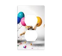 YYHWHJDE Panneau mural coloré imprimé monde lapin double prise murale plaque de couverture de prise électrique Shatter décoration durable 11,4 x 7 cm