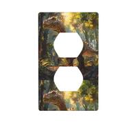 YYHWHJDE Panneau mural décoratif à double prise Tyrannosaure Rex dans la forêt - Durable et adapté aux accessoires d'interrupteur - 11,4 x 7 cm