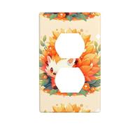YYHWHJDE Panneau mural double pour prise de courant électrique Motif petit hérisson parmi fleurs oranges 11,4 x 7 cm