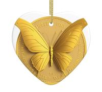 YYHWHJDE Papillon sur pièce d'or impression de Noël céramique pendentif amour décoration intérieure festival cadeau