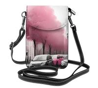 YYHWHJDE Paris Street Tour Eiffel Pink Floral Picture Téléphone portable pour femme avec prépuce en cuir et bandoulière réglable