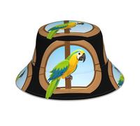 YYHWHJDE Parrot in the Small Window Picture Chapeau bob réfléchissant léger, respirant et pliable pour homme et femme Noir