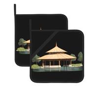 YYHWHJDE Pavilion at the pond Lot de 2 dessous de plat isolants carrés pour isolation thermique lors du retrait du couvercle, micro-ondes, four et grillades en plein air