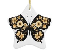 Yyhwhjde Pendentif en céramique à suspendre pour sapin de Noël Motif fleurs et papillons 7,9 x 7,9 cm