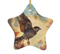 Yyhwhjde Pendentif en céramique à suspendre pour sapin de Noël Motif le moineau à travers les nuages Design exquis 7,9 x 7,9 cm