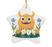 Yyhwhjde Pendentif en céramique à suspendre pour sapin de Noël Motif petit monstre dans les fleurs 7,9 x 7,9 cm