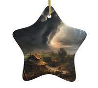 YYHWHJDE Pendentif en forme d'étoile de Noël en céramique avec impression tornade terrible facile à accrocher, très approprié pour décorer les arbres de Noël