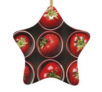YYHWHJDE Pendentif en forme d'étoile de Noël en céramique avec motif fraises et tomates, facile à accrocher, très approprié pour décorer les arbres de Noël