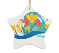 Yyhwhjde Pendentif en forme d'étoile en céramique à suspendre Motif fleurs colorées dans les vagues 7,9 x 7,9 cm