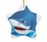 Yyhwhjde Pendentif en forme d'étoile en céramique à suspendre Motif requin bleu dans les vagues Design exquis 7,9 x 7,9 cm