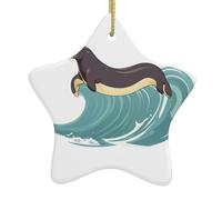 Yyhwhjde Pendentif en forme d'étoile en céramique Motif lion de mer sautant dans les vagues, trous soigneusement percés, corde en métal