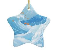 Yyhwhjde Pendentif en forme d'étoile en céramique Motif vagues blanches Conçu spécialement pour les vacances 7,9 x 7,9 cm