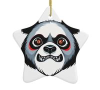 Yyhwhjde Pendentif en forme d'étoile en céramique pour sapin de Noël en colère Motif panda féroce 7,9 x 7,9 cm