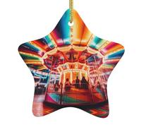 Yyhwhjde Pendentif en forme d'étoile en céramique pour sapin de Noël Motif carrousel lumineux Trous soigneusement percés Corde en métal