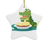 Yyhwhjde Pendentif en forme d'étoile en céramique pour sapin de Noël Motif petit crocodile mangeant Pudding Impressions Décoration Malls, supermarchés, boutiques