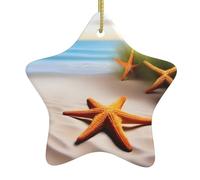 YYHWHJDE Pendentif étoile de mer de plage en céramique avec motifs de terres de Noël, facile à accrocher, très approprié pour décorer les arbres de Noël