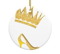 YYHWHJDE Pendentif rond à suspendre en céramique avec couronne à paillettes et talons hauts dorés - 7,4 cm - Équipé d'un cordon métallique doré durable