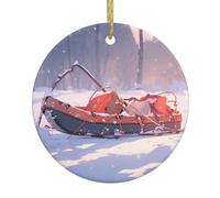 YYHWHJDE Pendentif rond à suspendre en forme de luge sur une colline enneigée - 7,4 cm - Équipé d'un cordon métallique doré durable