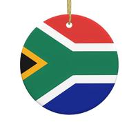 YYHWHJDE Pendentif rond en céramique à suspendre avec drapeau de l'Afrique du Sud - 7,4 cm - Équipé d'un cordon en fil doré durable