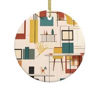 YYHWHJDE Pendentif rond en céramique à suspendre en forme d'arbre de Noël moderne du milieu du siècle - 7,4 cm exquis et durable