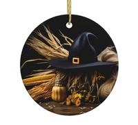 YYHWHJDE Pendentif rond en céramique à suspendre en forme de chapeau de sorcière et de maïs - 7,4 cm - Porcelaine blanche exquise - Suspension facile