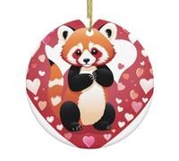YYHWHJDE Pendentif rond en céramique à suspendre en forme de panda rouge entouré de cœurs d'amour - 7,4 cm équipé d'un cordon métallique doré durable