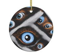 YYHWHJDE Pendentif rond en céramique à suspendre en forme de sapin de Noël avec motif mauvais œil - 7,4 cm équipé d'un cordon métallique doré durable