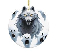 YYHWHJDE Pendentif rond en céramique à suspendre en forme de sapin de Noël Ghost Leader - 7,4 cm - Équipé d'un cordon en fil doré durable