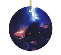 YYHWHJDE Pendentif rond en céramique à suspendre en forme de sapin de Noël magique - 7,4 cm - Équipé d'un cordon en fil doré durable