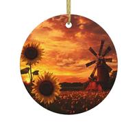 YYHWHJDE Pendentif rond en céramique à suspendre en forme de sapin de Noël The Beauty at Sunset conçu spécifiquement pour les vacances