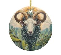 YYHWHJDE Pendentif rond en céramique à suspendre en forme de sapin de Noël The leader of the valley - 7,4 cm équipé d'un cordon métallique doré durable