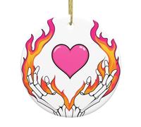 YYHWHJDE Pendentif rond en céramique à suspendre en forme de squelette et d'amour passionné - 7,4 cm - Équipé d'un cordon métallique doré durable