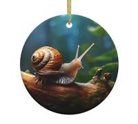 YYHWHJDE Pendentif rond en céramique à suspendre en forme d'escargot sur une branche - 7,4 cm - Équipé d'un cordon métallique doré durable