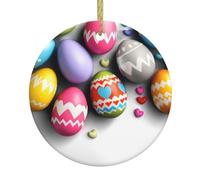 YYHWHJDE Pendentif rond en céramique à suspendre en forme d'œufs de Pâques saupoudrés d'amour - 7,4 cm - Équipé d'un cordon métallique doré durable