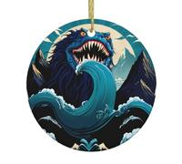YYHWHJDE Pendentif rond en céramique à suspendre Motif arbre de Noël La bête dans les vagues - 7,4 cm exquis et durable