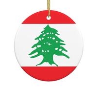 YYHWHJDE Pendentif rond en céramique à suspendre Motif drapeau du Liban Arbre de Noël 7,4 cm Équipé d'un cordon métallique doré durable